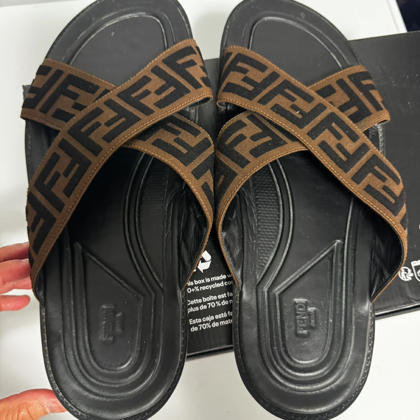 Fendi FF Logo Slides - Black/Brown~size 12 - photo 4