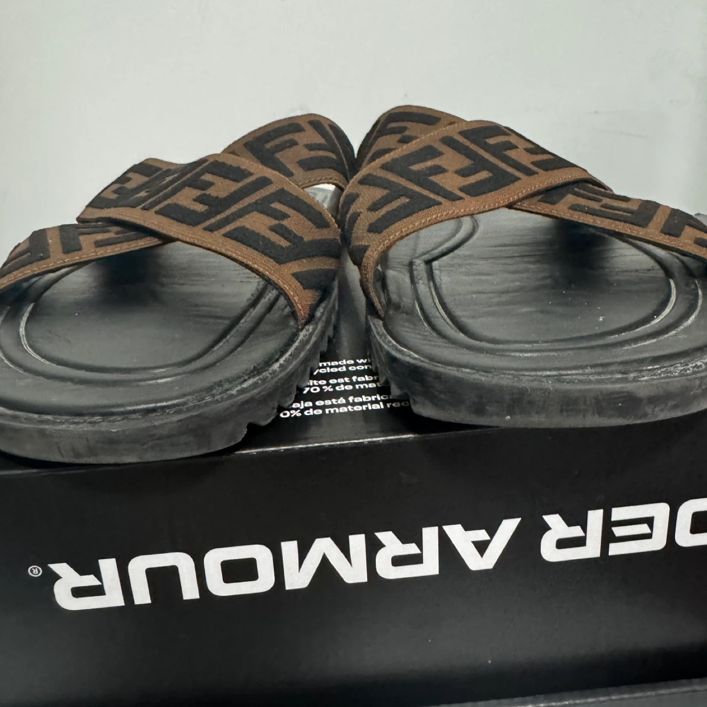 Fendi FF Logo Slides - Black/Brown~size 12 - photo 5