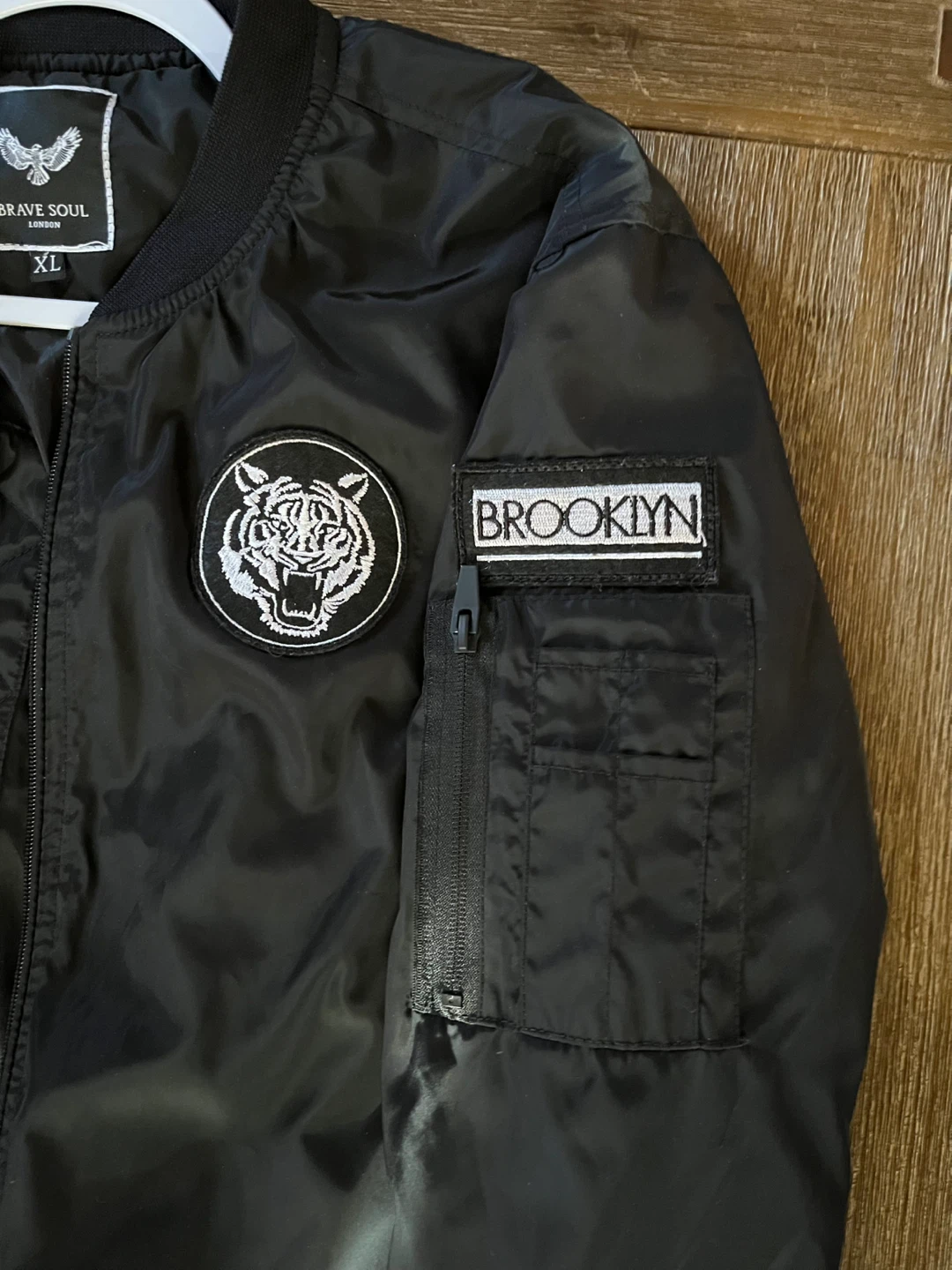 Brave Soul London Black Bomber Jacket XL with Patches - photo 3