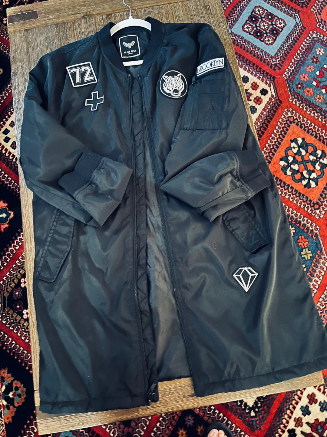 Brave Soul London Black Bomber Jacket XL with Patches