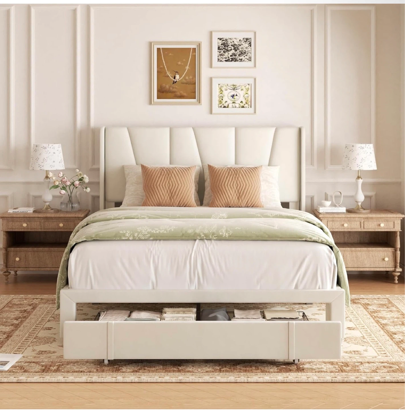 Queen Upholstered Platform Bed Frame with Drawers - photo 2