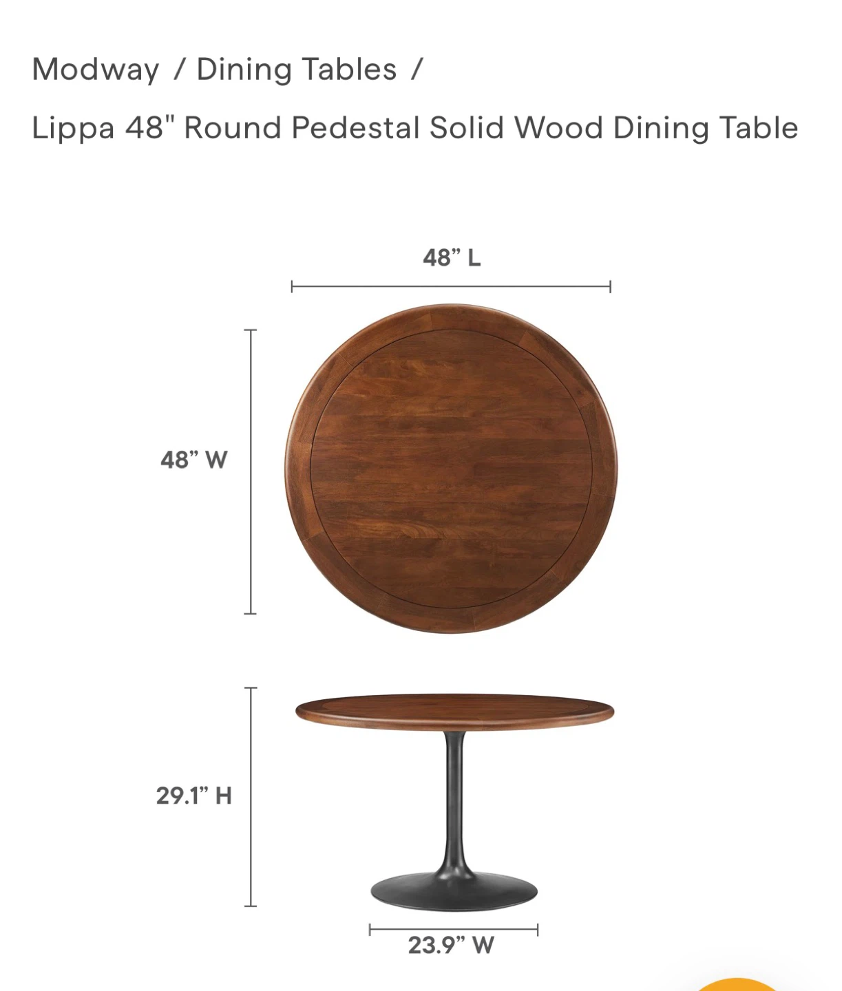 Modway Lippa 48" Round Pedestal Solid Wood Dining Table - photo 3