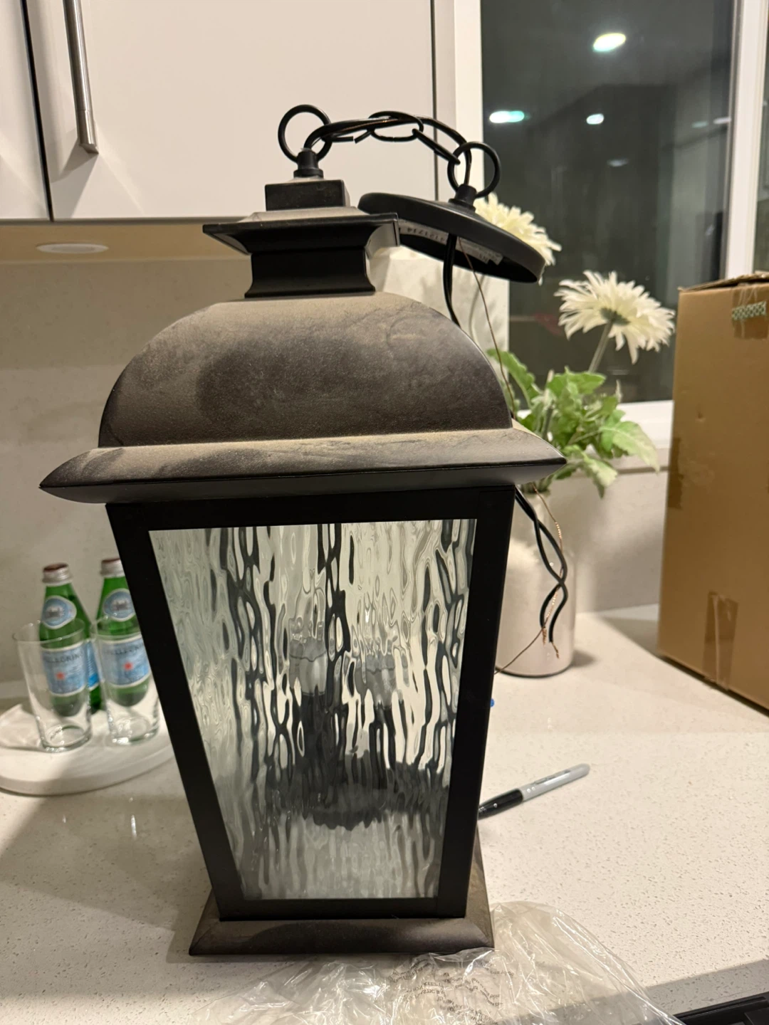 Black Lantern with Textured Glass