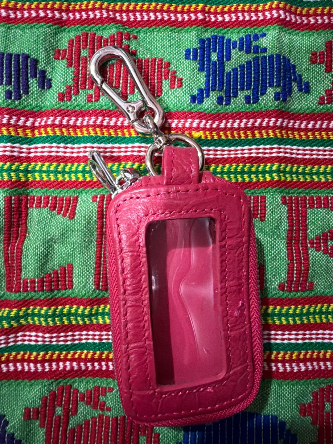 Pink Crocodile Embossed Leather Key Holder with Zipper