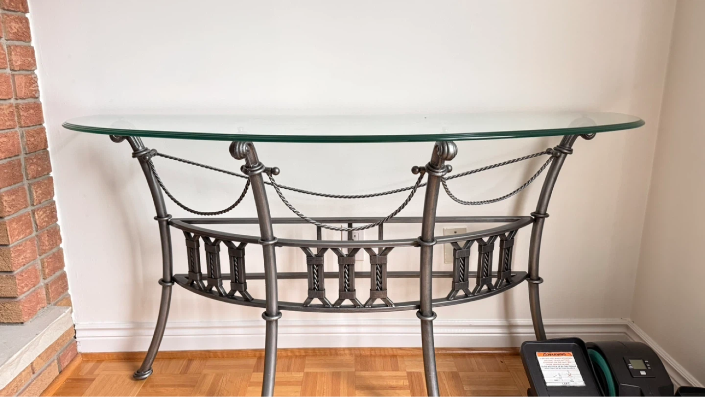 Glass Top Console Table with Metal Base