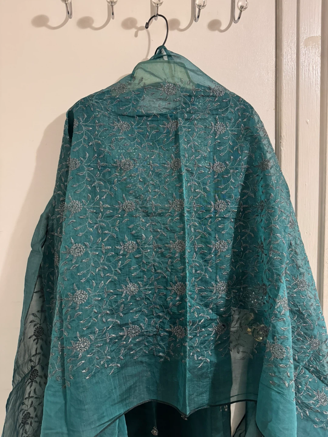 Teal Embroidered Kurti with Dupatta & pajama - photo 2