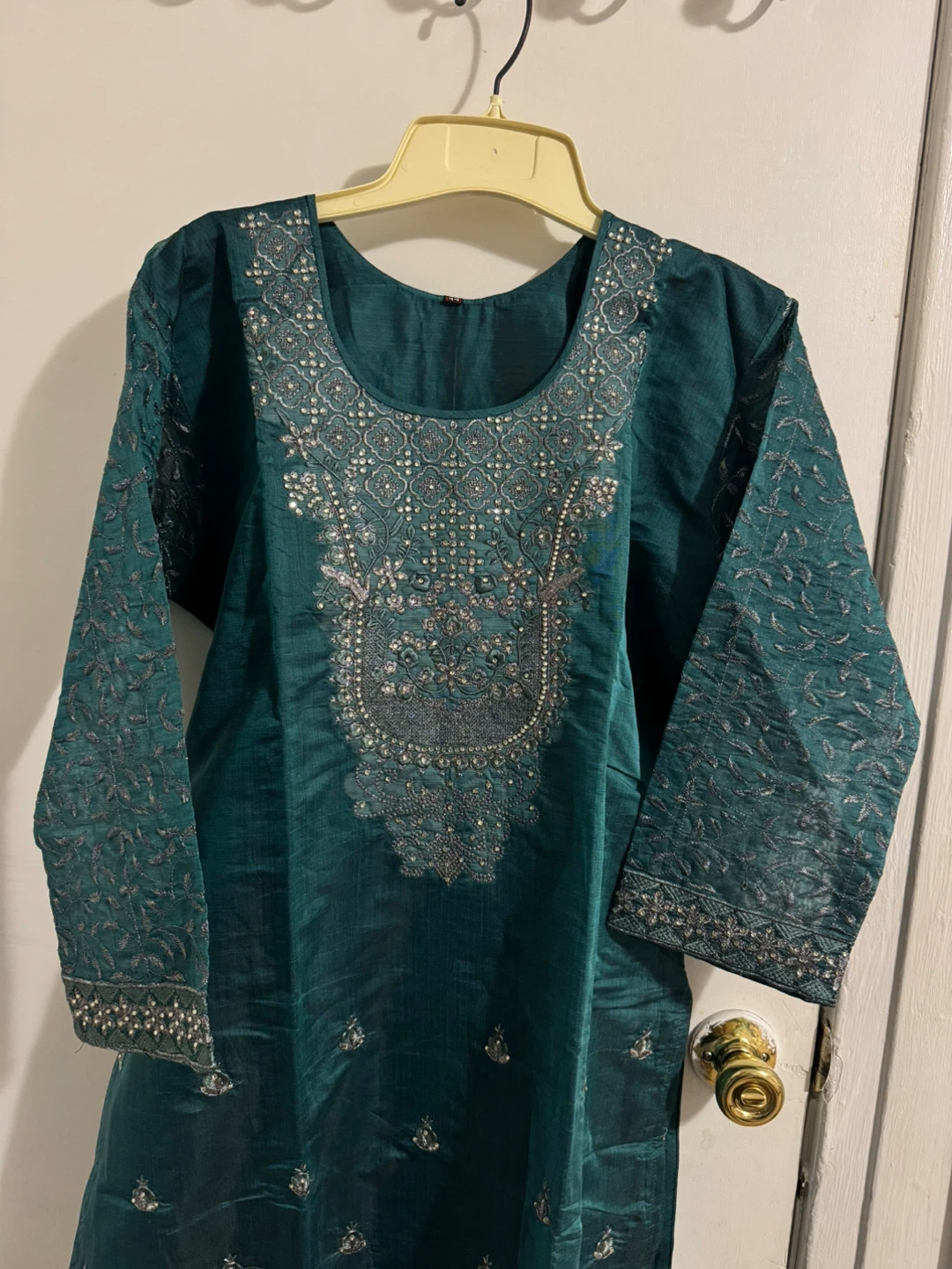 Teal Embroidered Kurti with Dupatta & pajama - photo 3