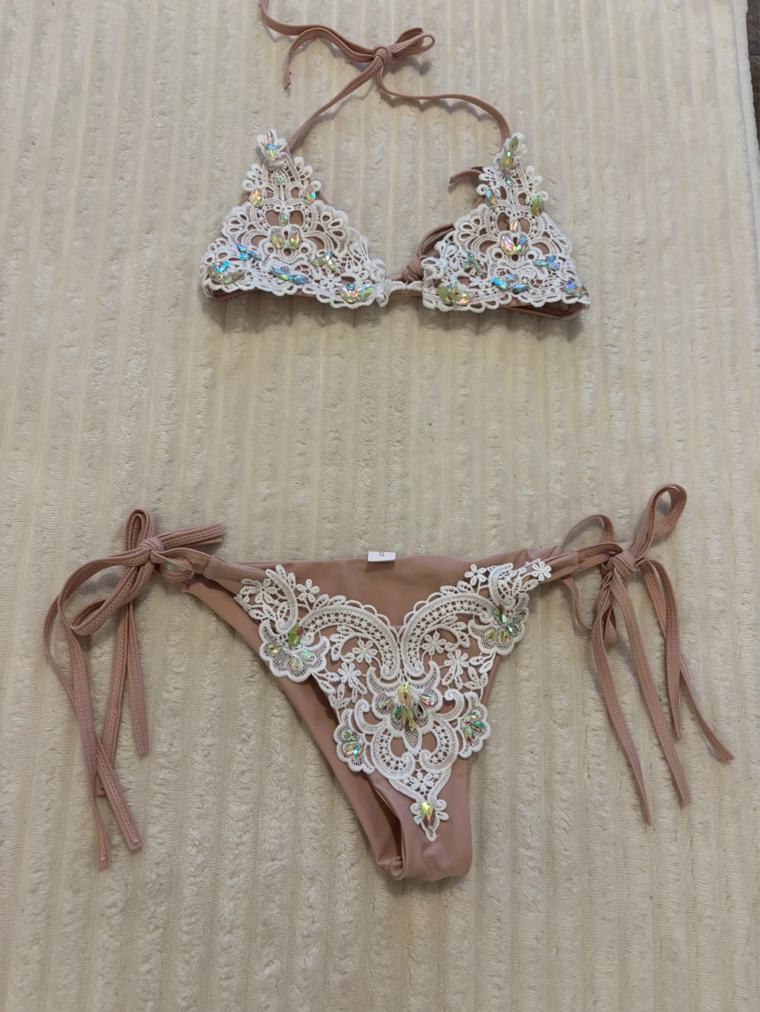 Embellished Lace Bikini Set - - Size S