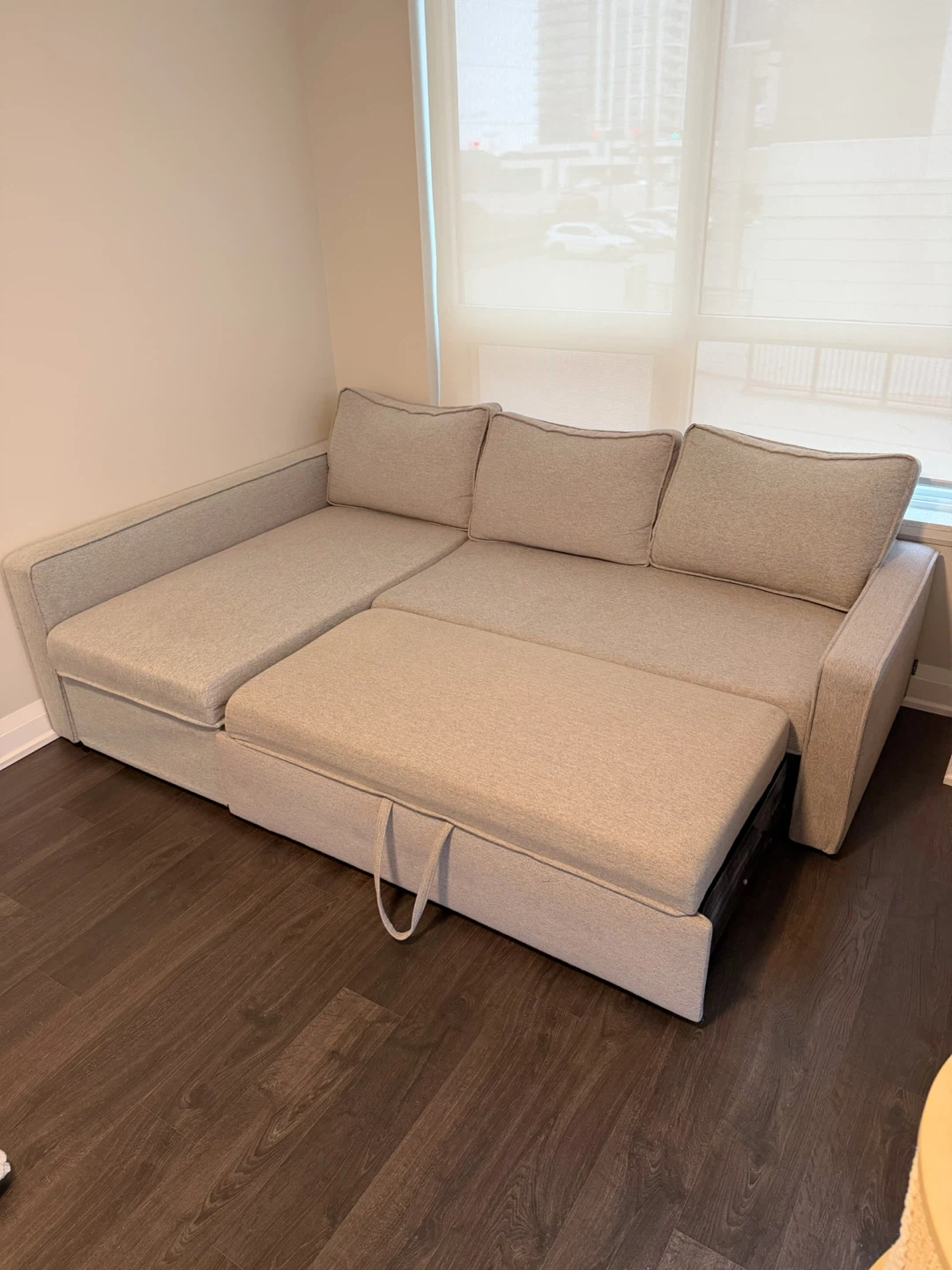Space-Saving Light-Grey Sectional Sofa Bed with Hidden Storage - photo 4