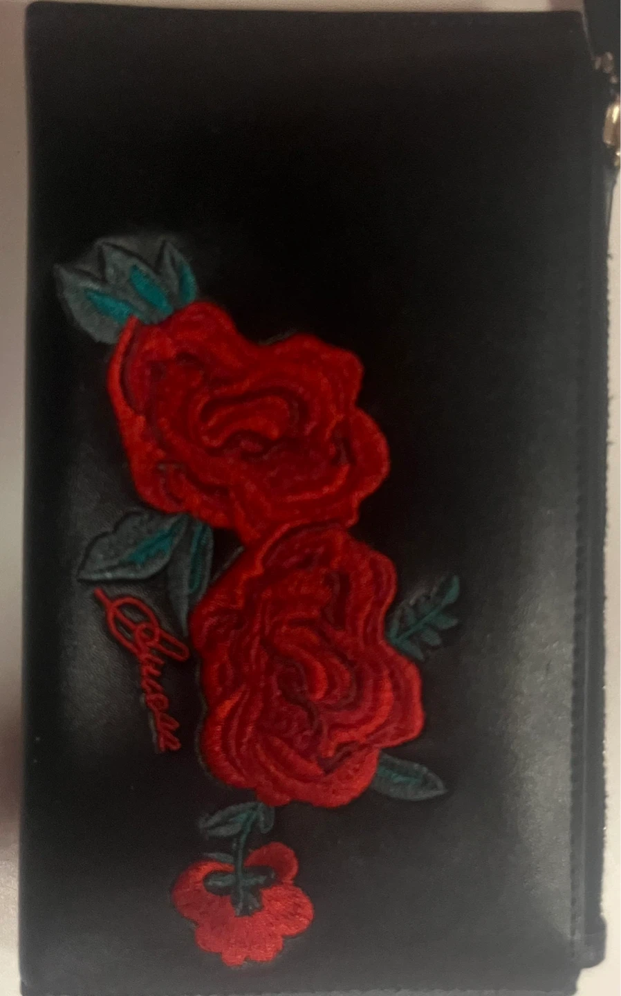 Black Wallet with Rose Embroidery