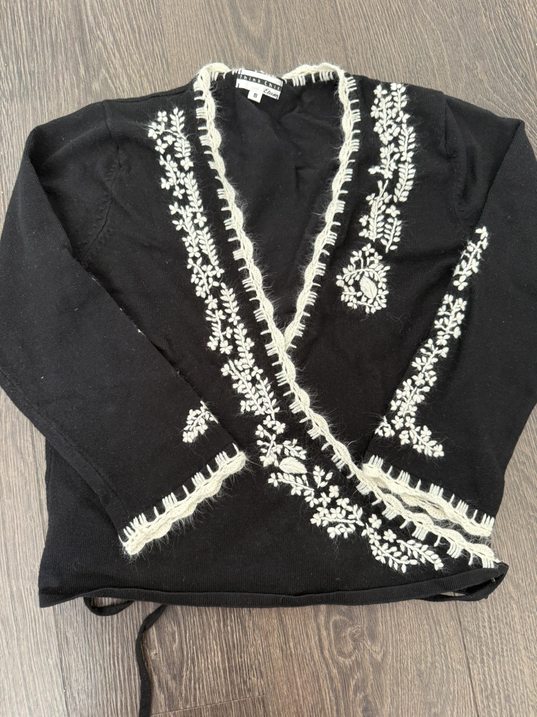 Chic Etam Black Embroidered Cardigan Size S