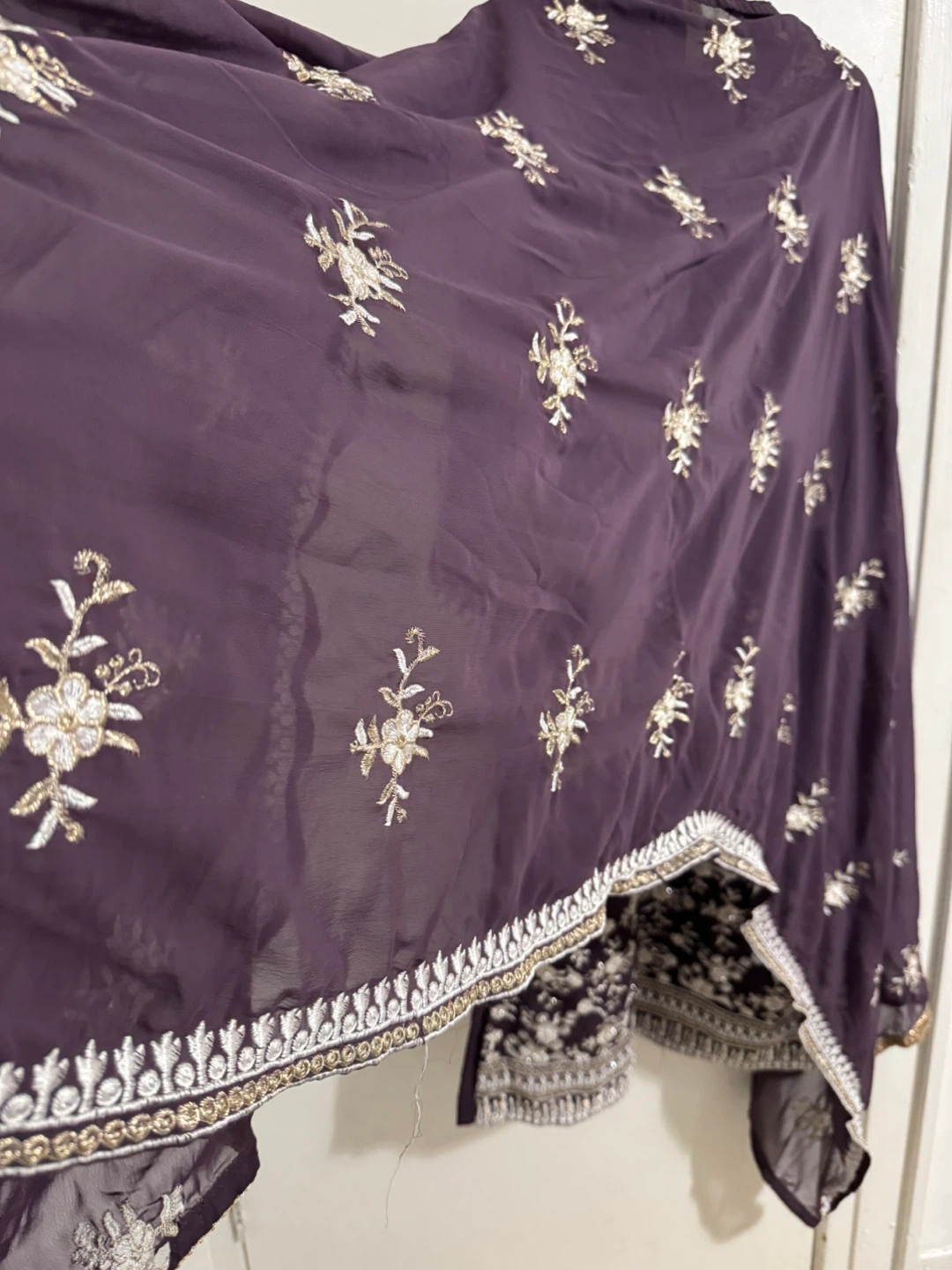 Embroidered Purple Kurti with Pants Set - photo 3