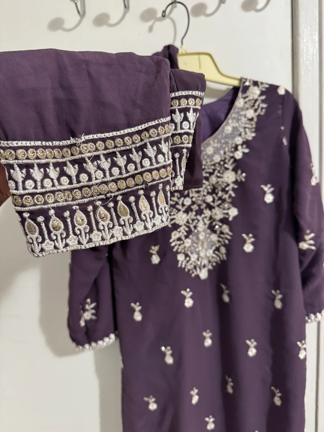 Embroidered Purple Kurti with Pants Set - photo 2