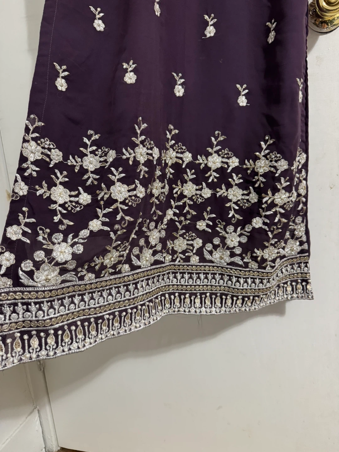 Embroidered Purple Kurti with Pants Set - photo 4