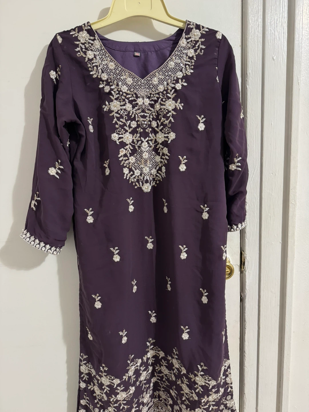 Embroidered Purple Kurti with Pants Set