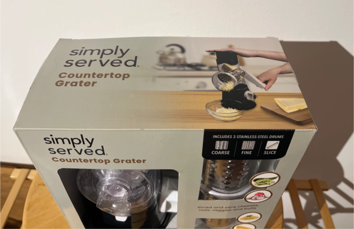 Simply Served Countertop Grater with 3 Stainless Steel Drums