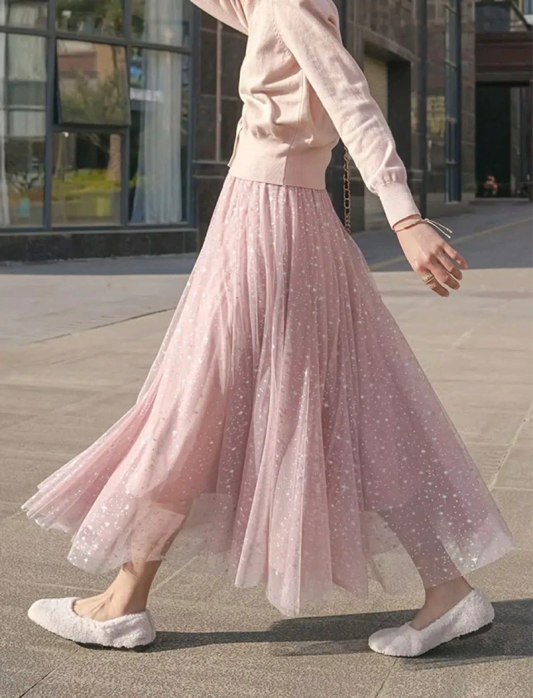 Pink Tulle Skirt with Glittering Stars - photo 5