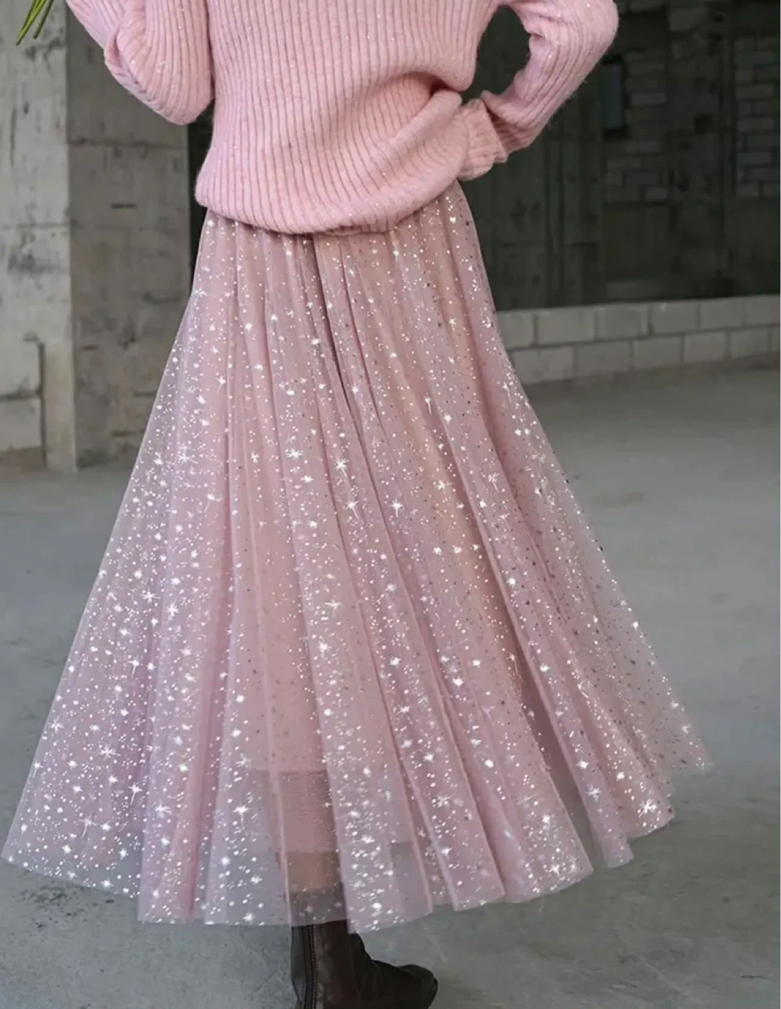 Pink Tulle Skirt with Glittering Stars - photo 4