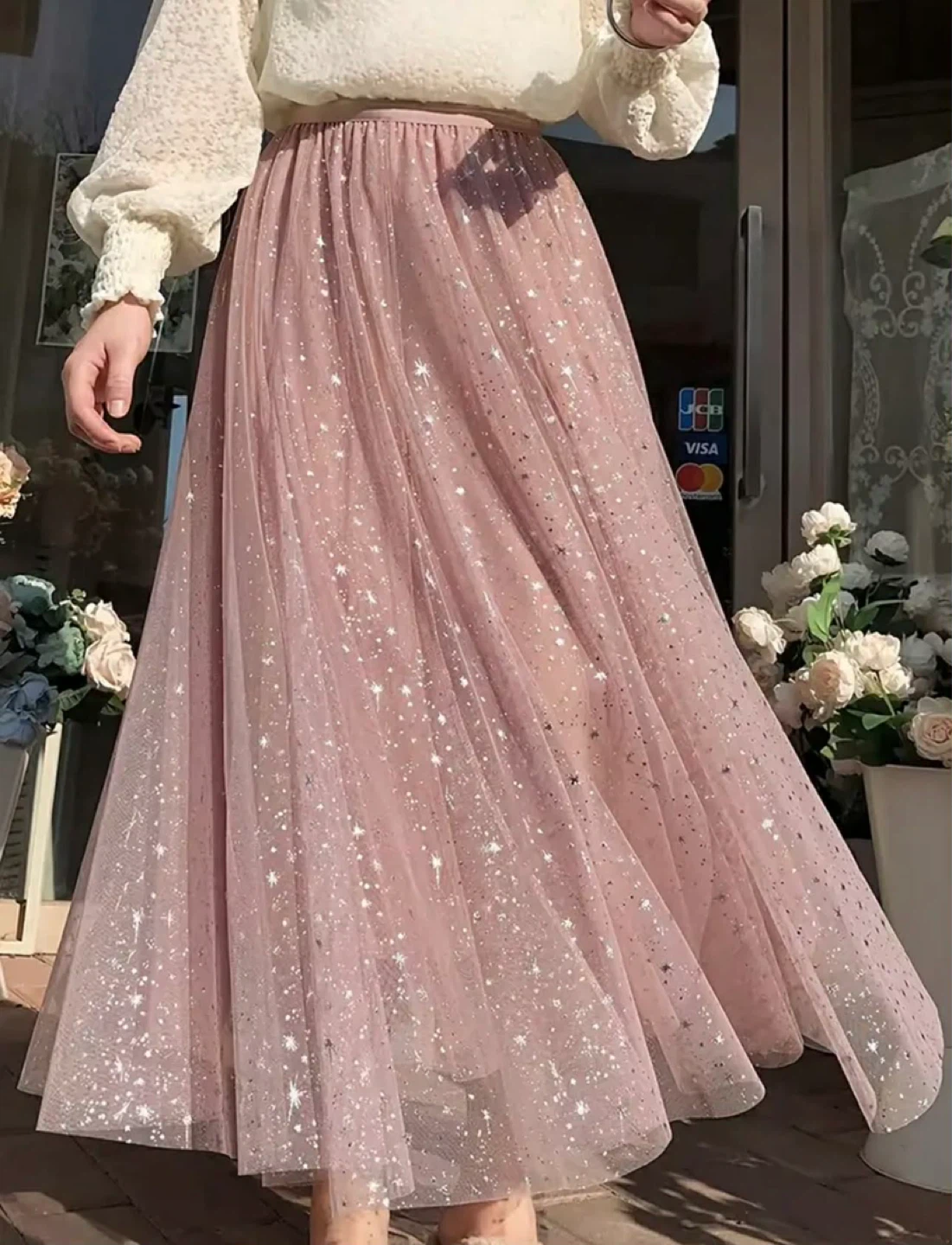 Pink Tulle Skirt with Glittering Stars - photo 3