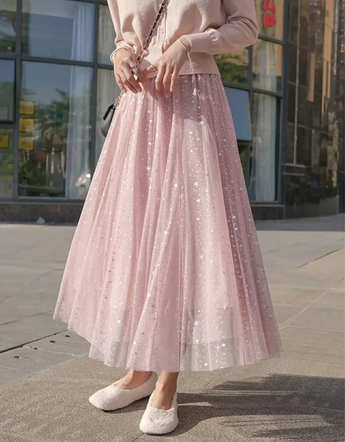 Pink Tulle Skirt with Glittering Stars - photo 2
