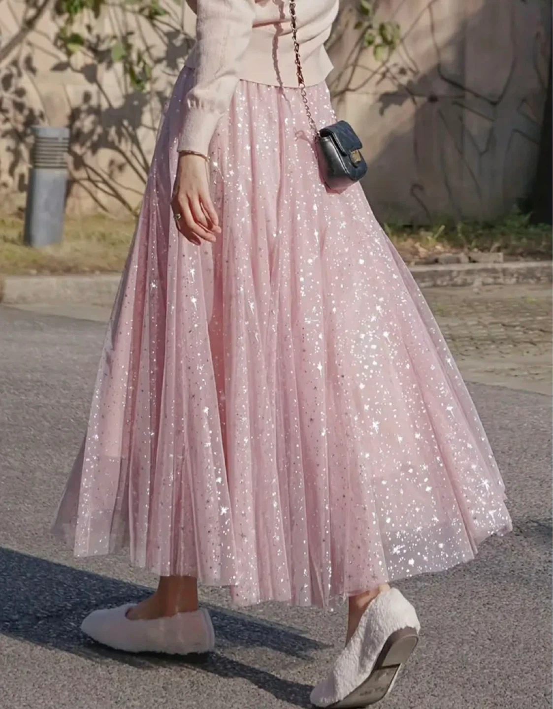 Pink Tulle Skirt with Glittering Stars