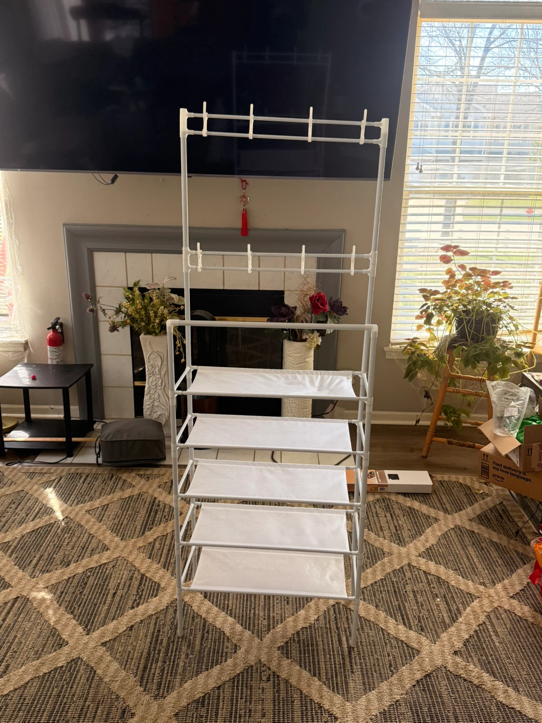 White 5-Tier Shoe Rack with Hanging Hooks - photo 2