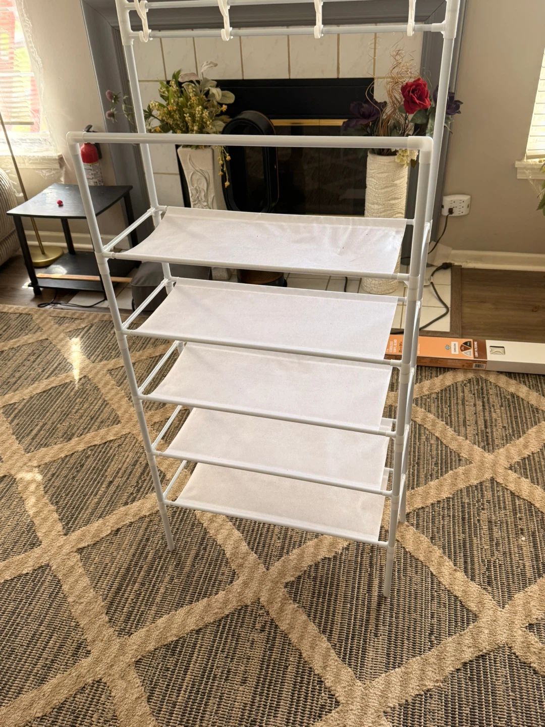 White 5-Tier Shoe Rack with Hanging Hooks