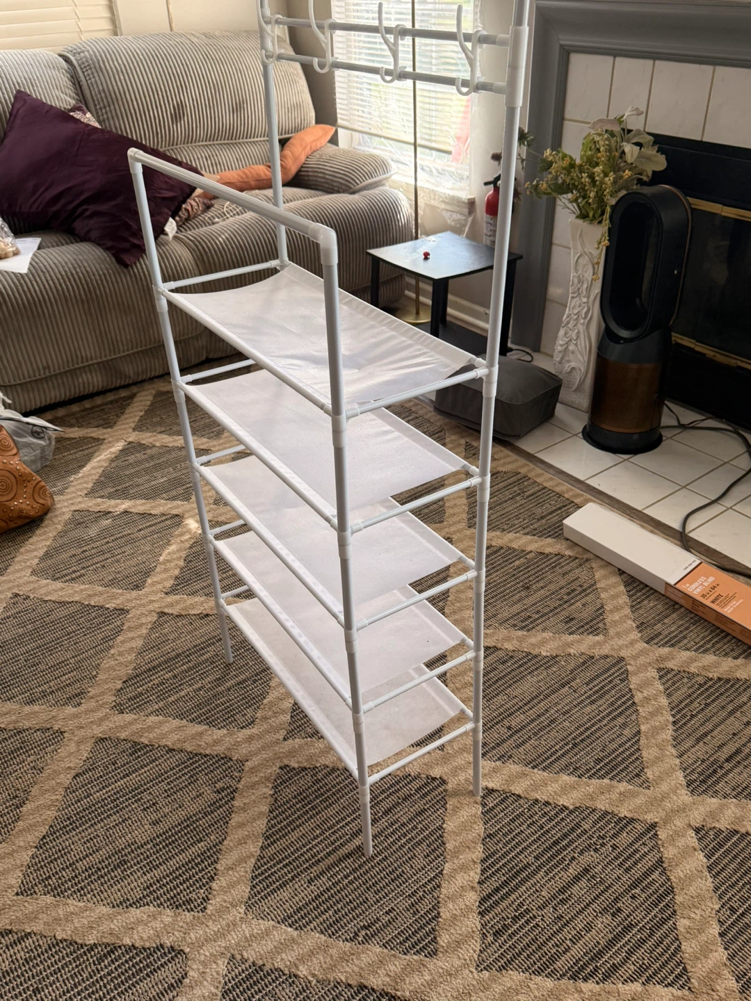 White 5-Tier Shoe Rack with Hanging Hooks - photo 3