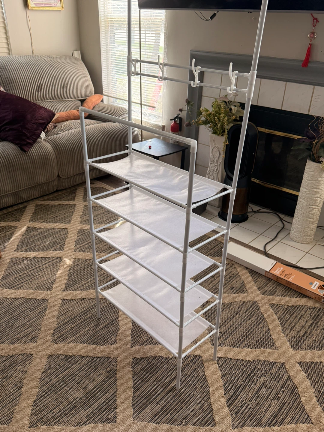 White 5-Tier Shoe Rack with Hanging Hooks - photo 4