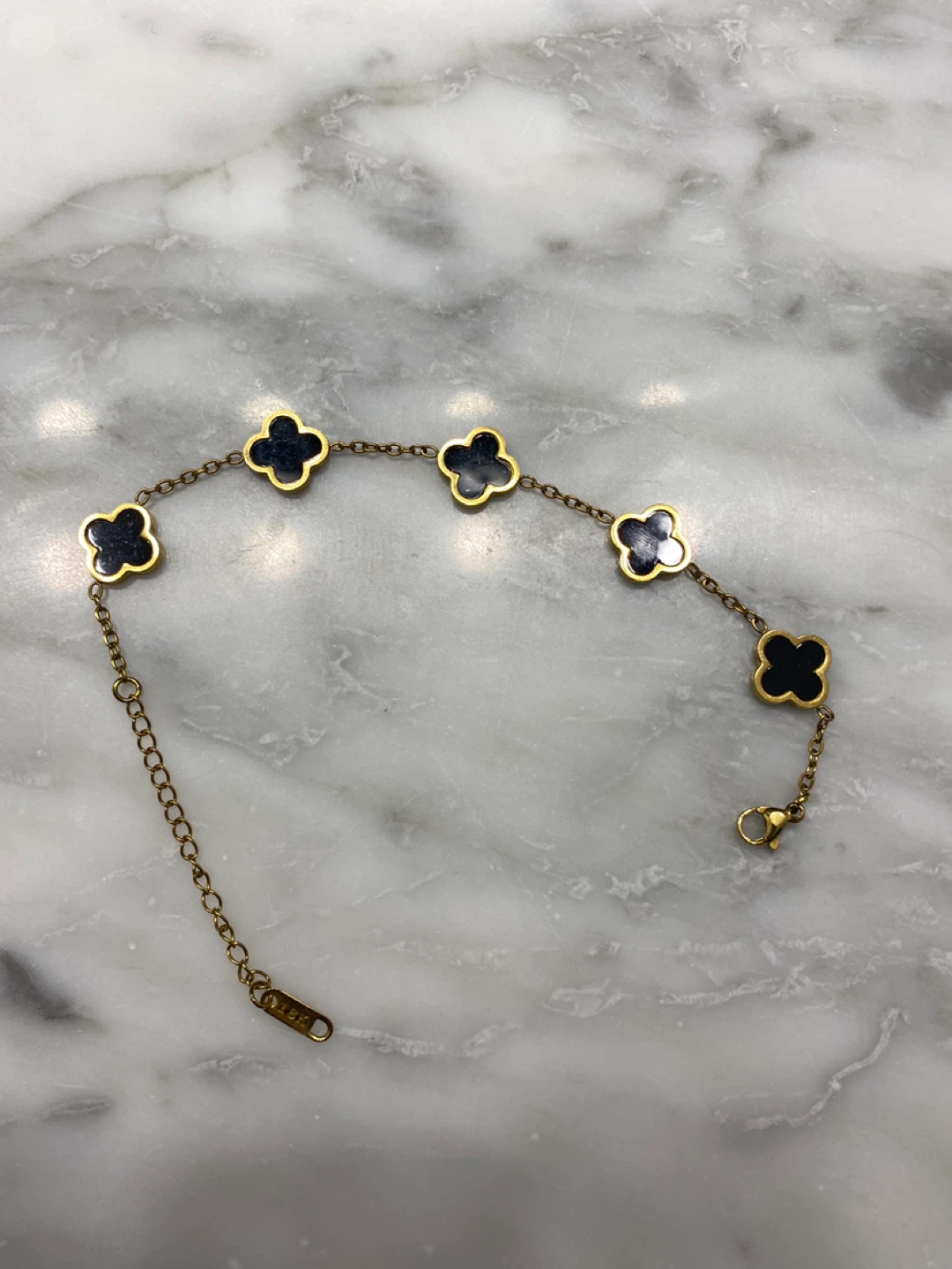 18K Gold Clover Charm Bracelet - Black