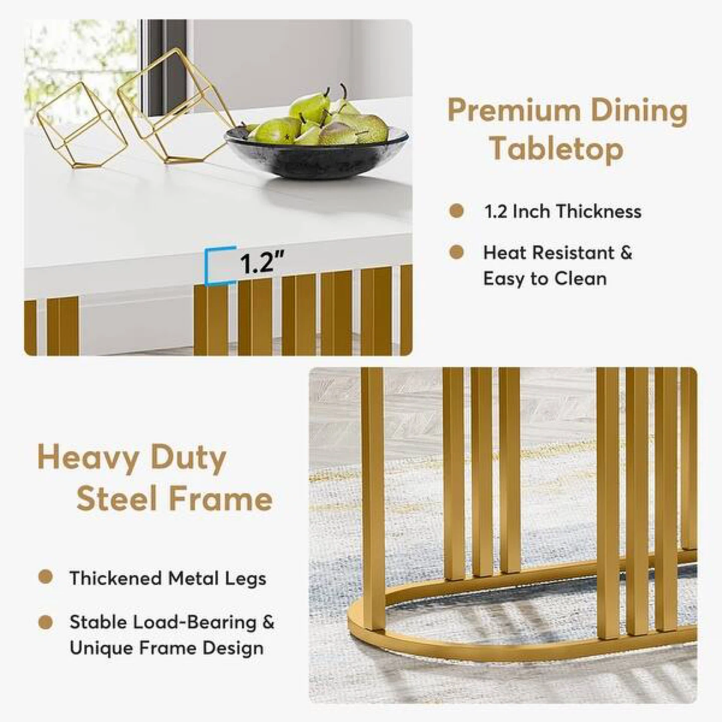 White Oval Dining Table with Gold Base - photo 5