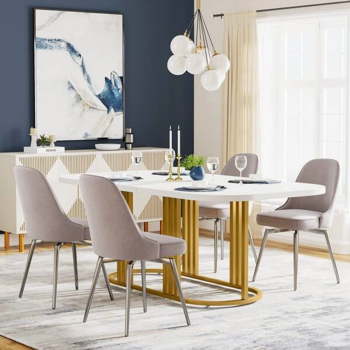 White Oval Dining Table with Gold Base - photo 3