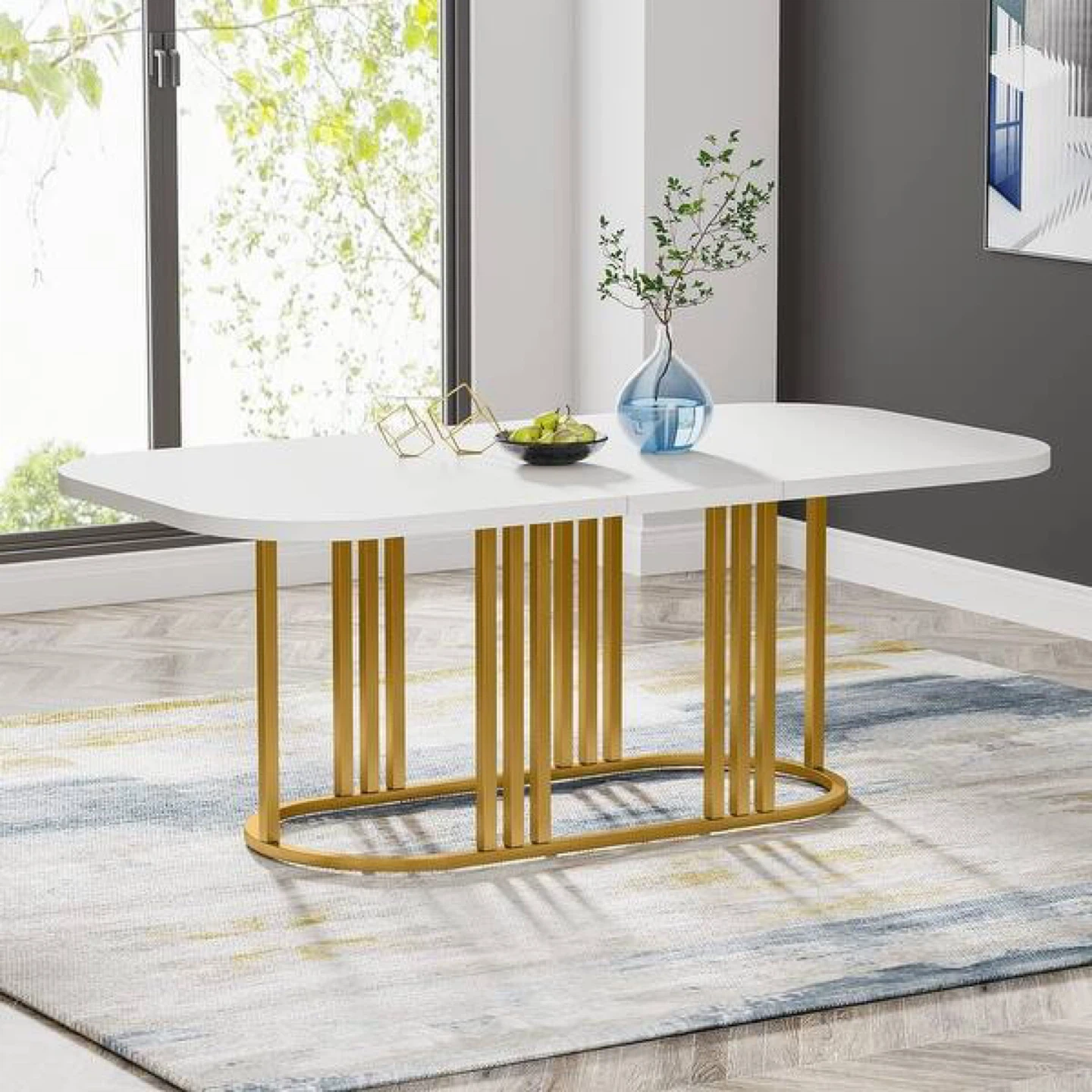 White Oval Dining Table with Gold Base - photo 2