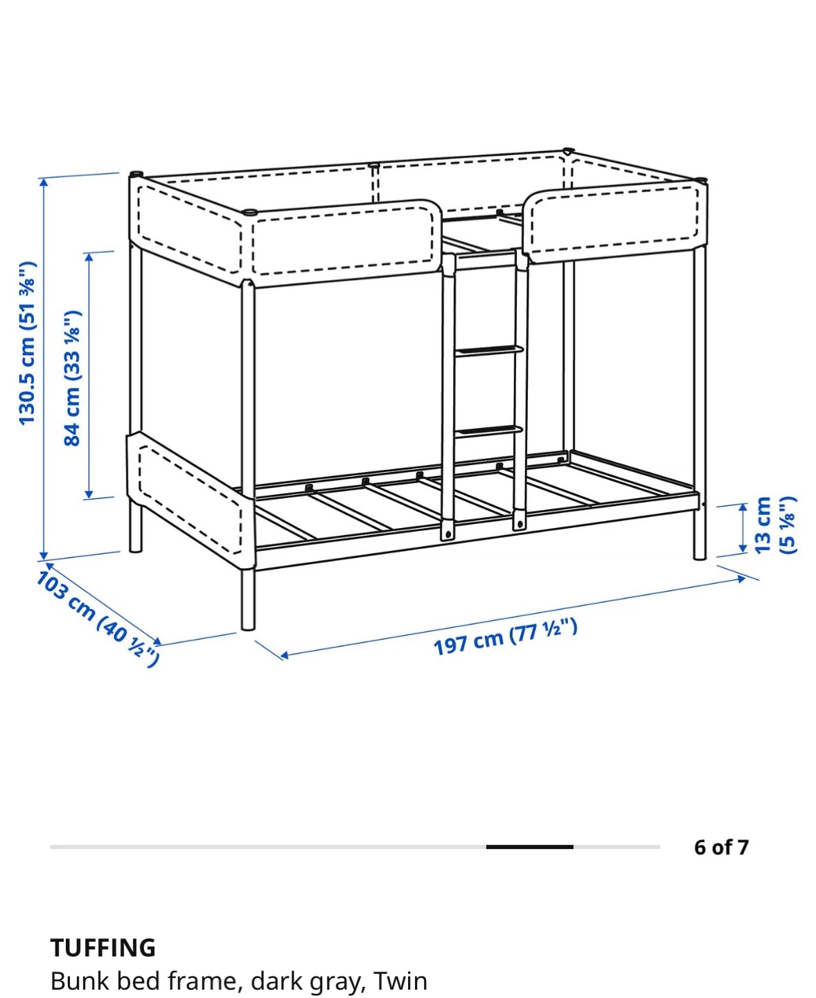 Bunk bed frame, dark gray twin without mattress - photo 2