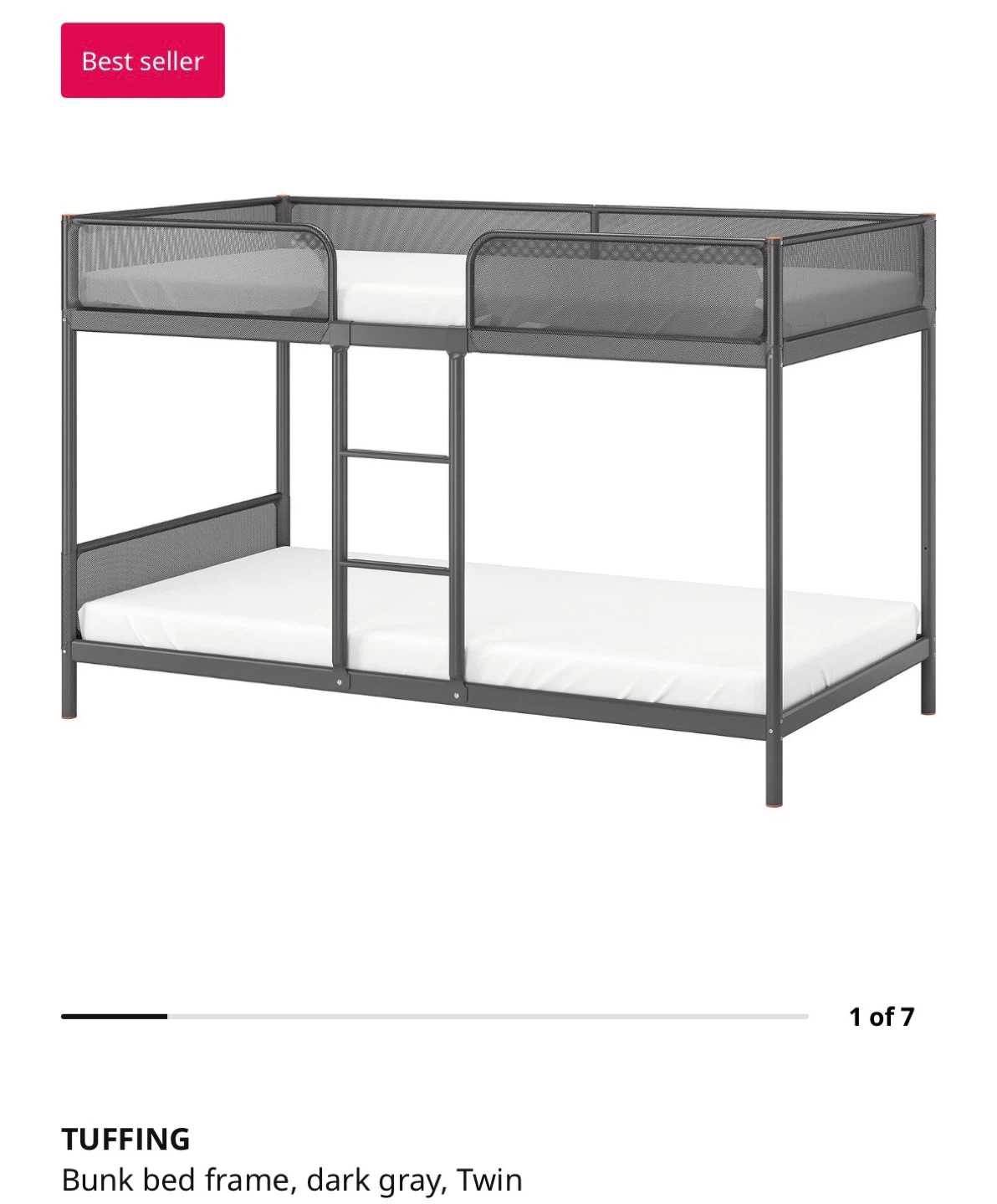 Bunk bed frame, dark gray twin without mattress