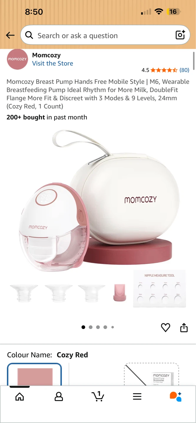 Single  Momcozy M6 Cozy Red Wearable Breast Pump