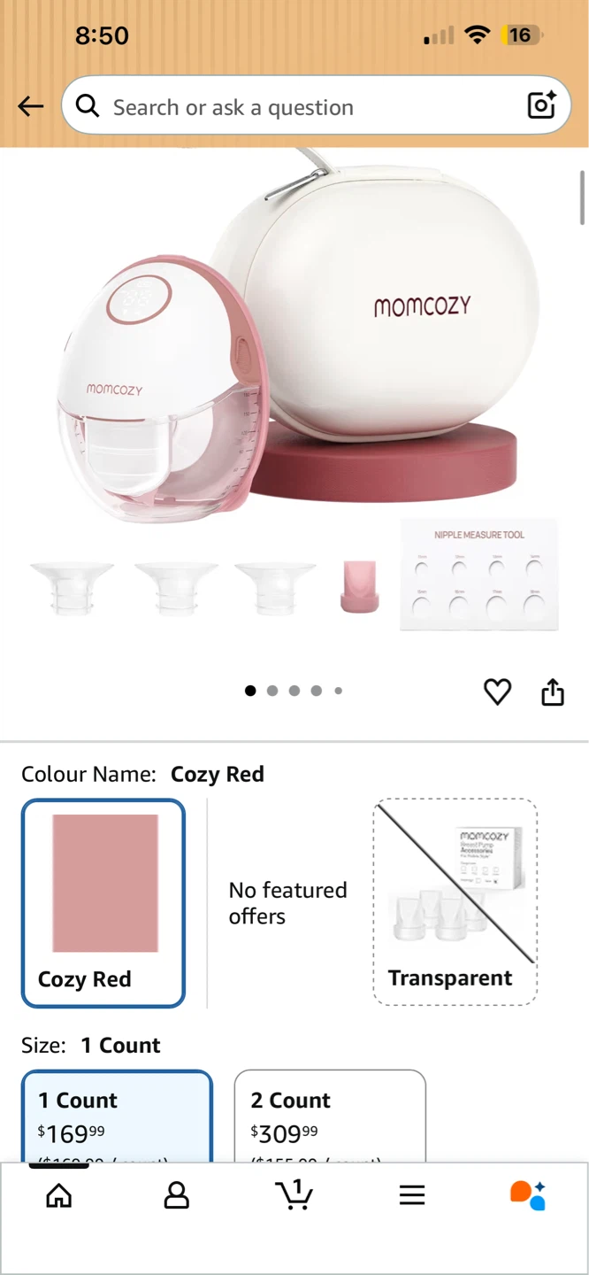Single  Momcozy M6 Cozy Red Wearable Breast Pump - photo 2