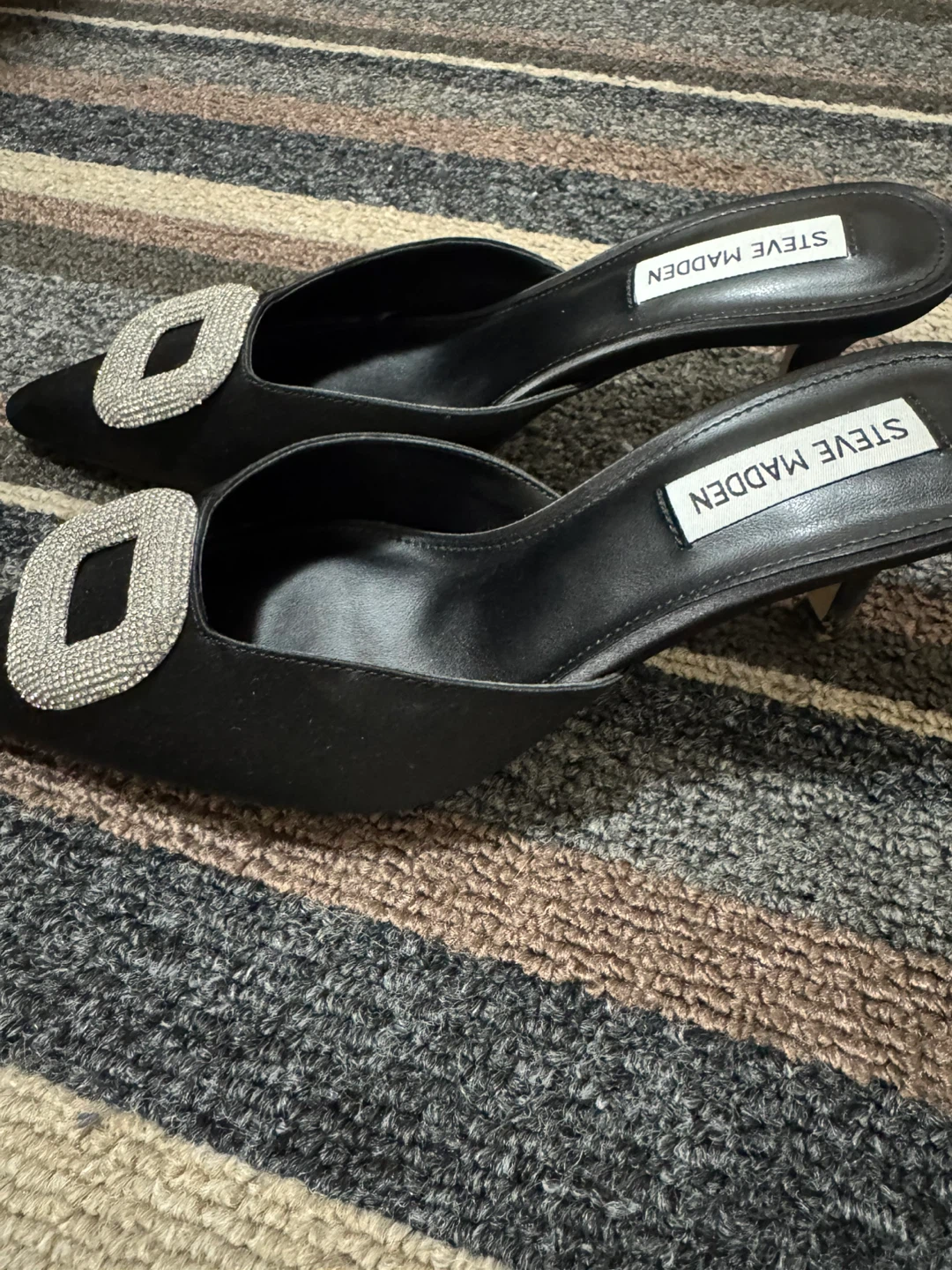 Steve Madden Black Mules with Rhinestone Buckle - Size 7.5 - photo 2