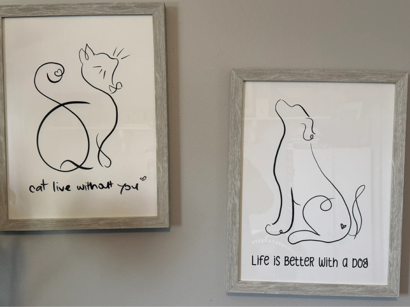 Set of 2 Framed Line Art Prints - Cat & Dog Themed