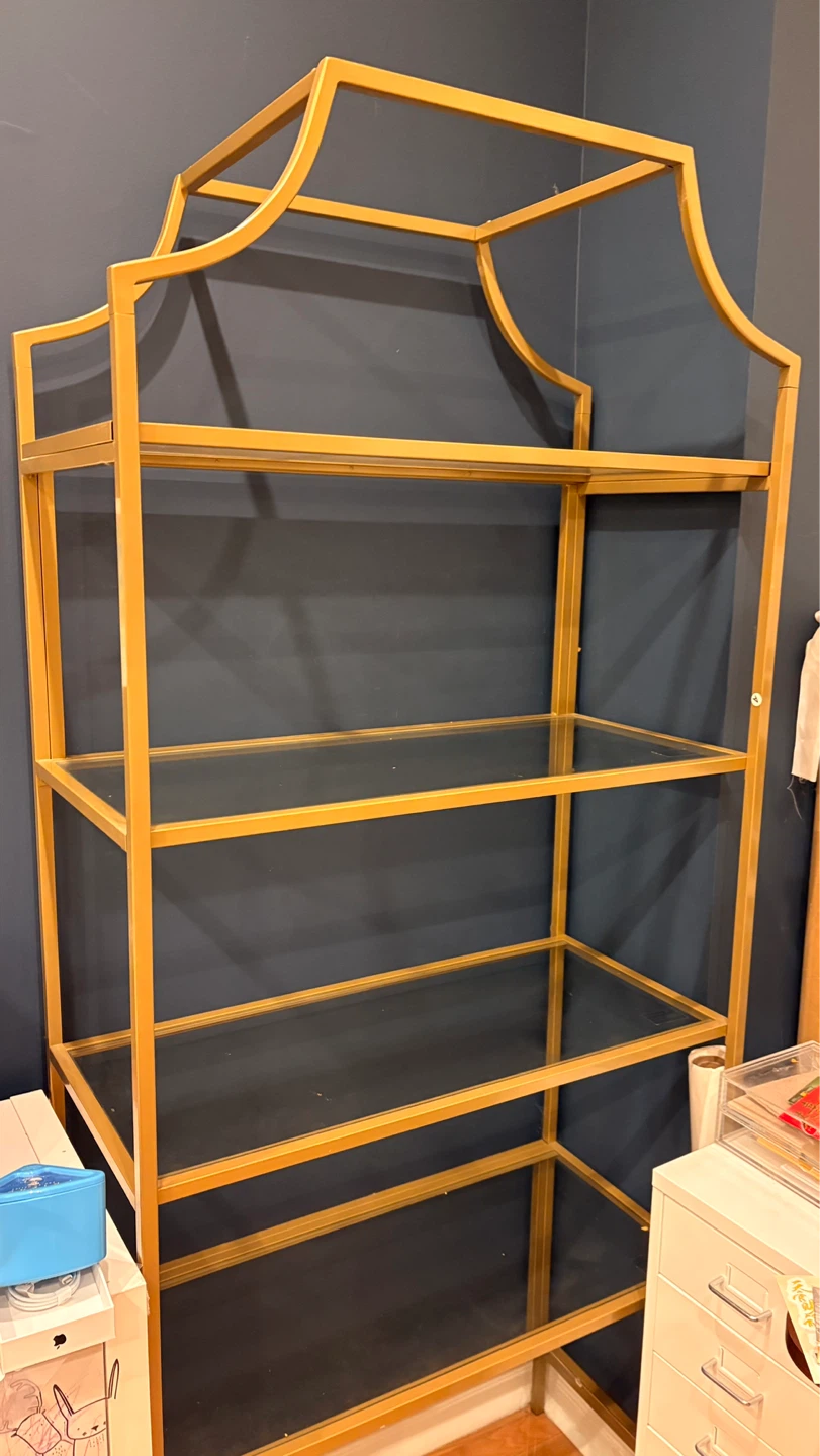 Gold Metal and Glass Shelf Unit