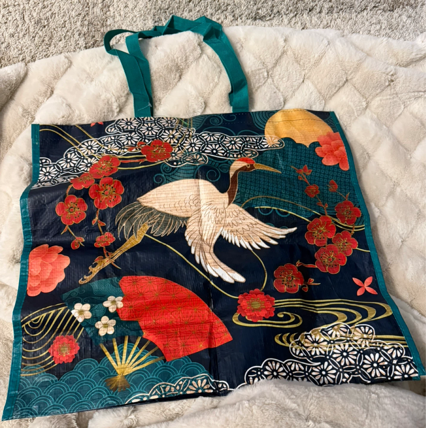 HomeGoods Reusable Shopping Bag - Crane & Floral Design