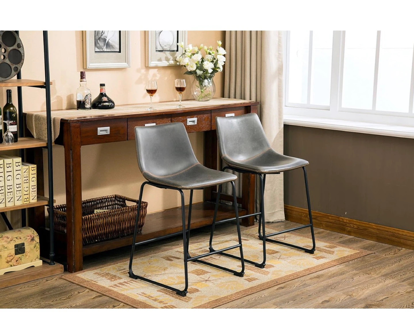 Saturday Sale: Set of 2 Gray Faux Leather Bar Stools