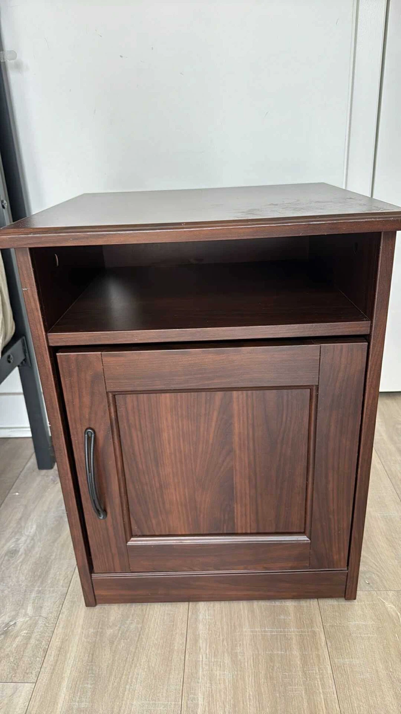 Dark Wood Nightstand with Door and Shelf