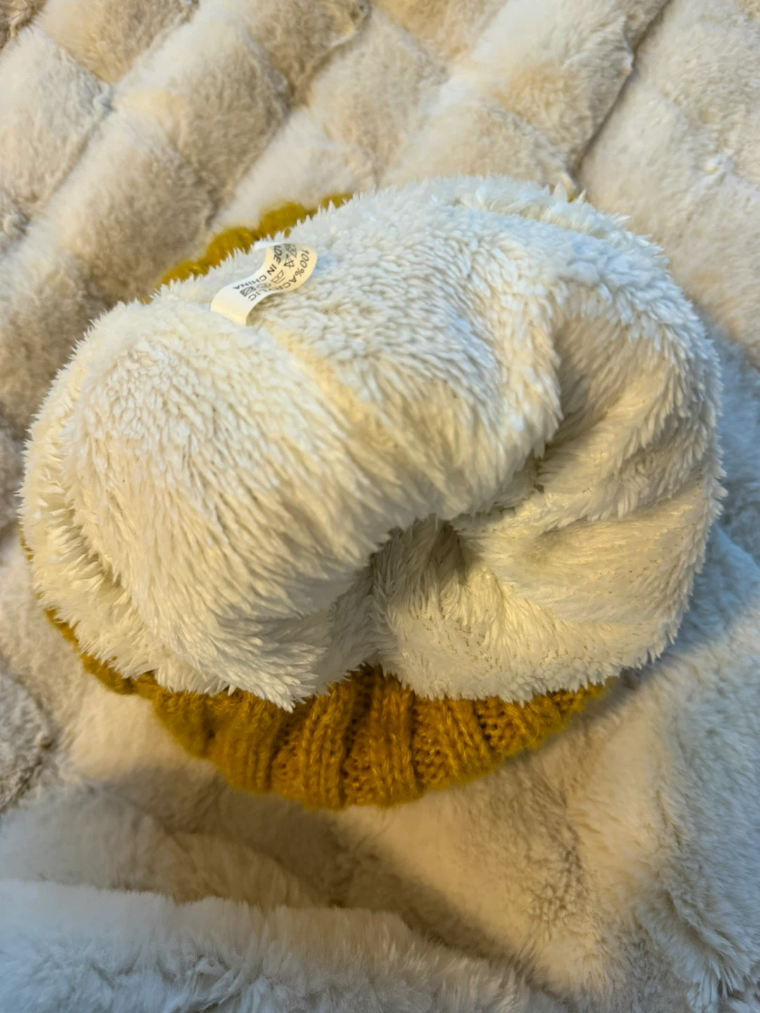 Yellow Pom Pom Beanie with Sherpa Lining - photo 2