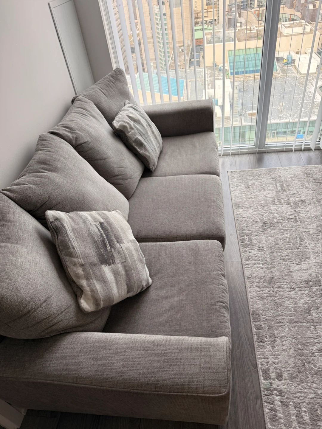 Grey Fabric Sofa with Accent Pillows - photo 3