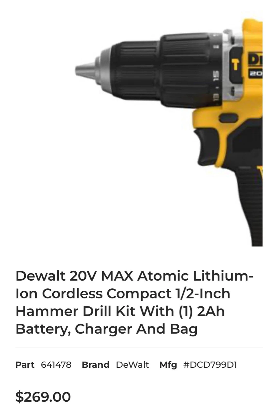 DeWalt Atomic Compact Series 20V Max Hammer Drill/Driver Kit - photo 2