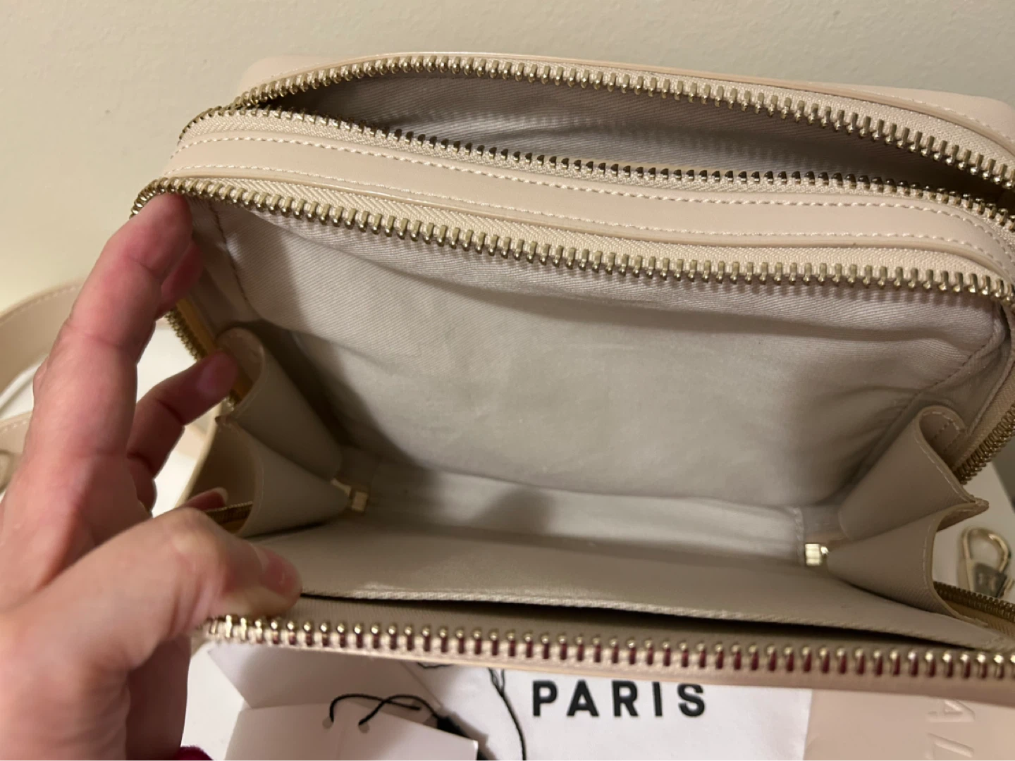 Balmain Paris Beige Leather Crossbody Bag with Pouch