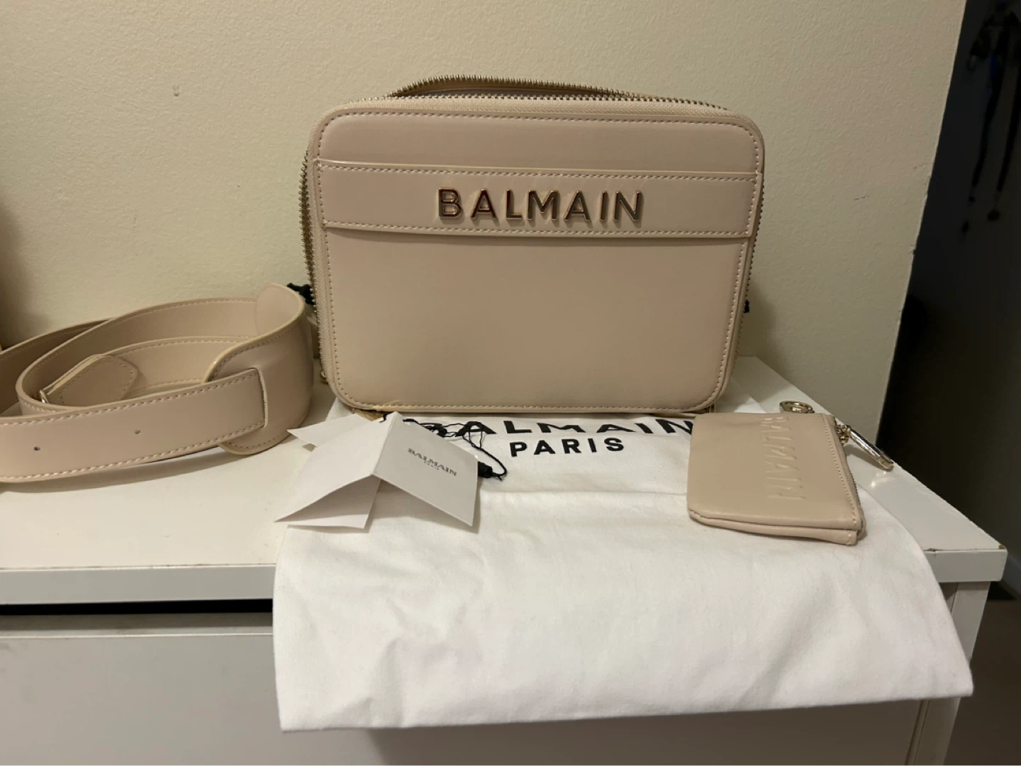 Balmain Paris Beige Leather Crossbody Bag with Pouch - photo 2