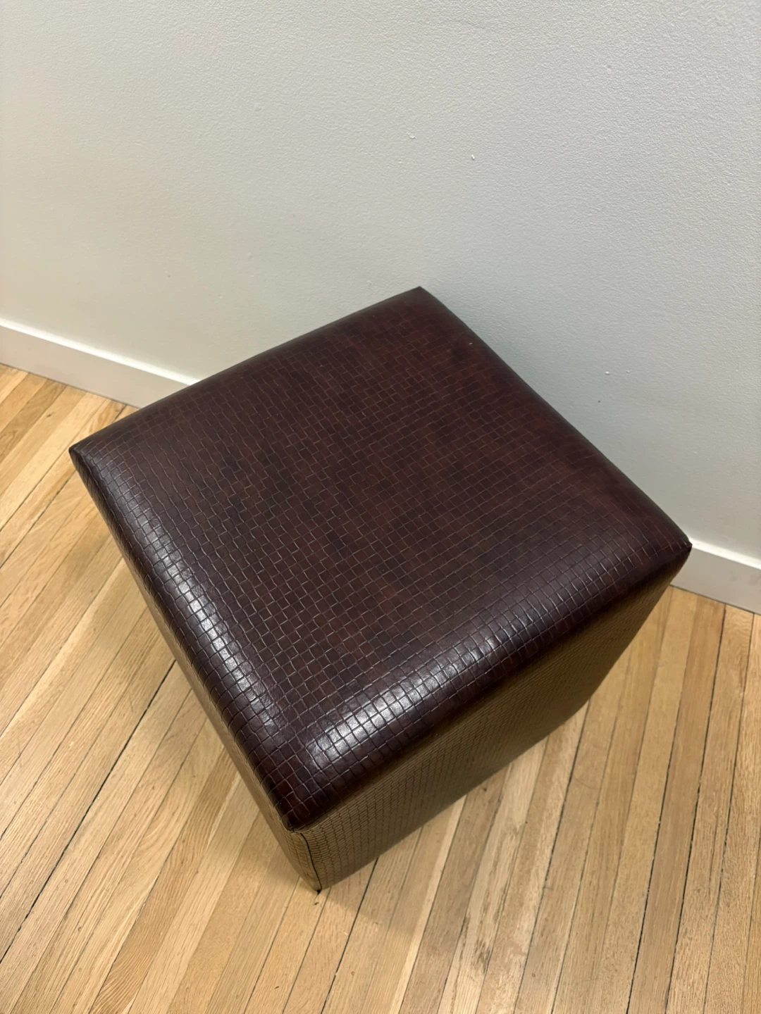Brown Faux Leather Cube Ottoman