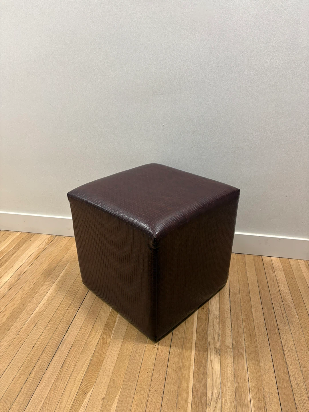 Brown Faux Leather Cube Ottoman - photo 2